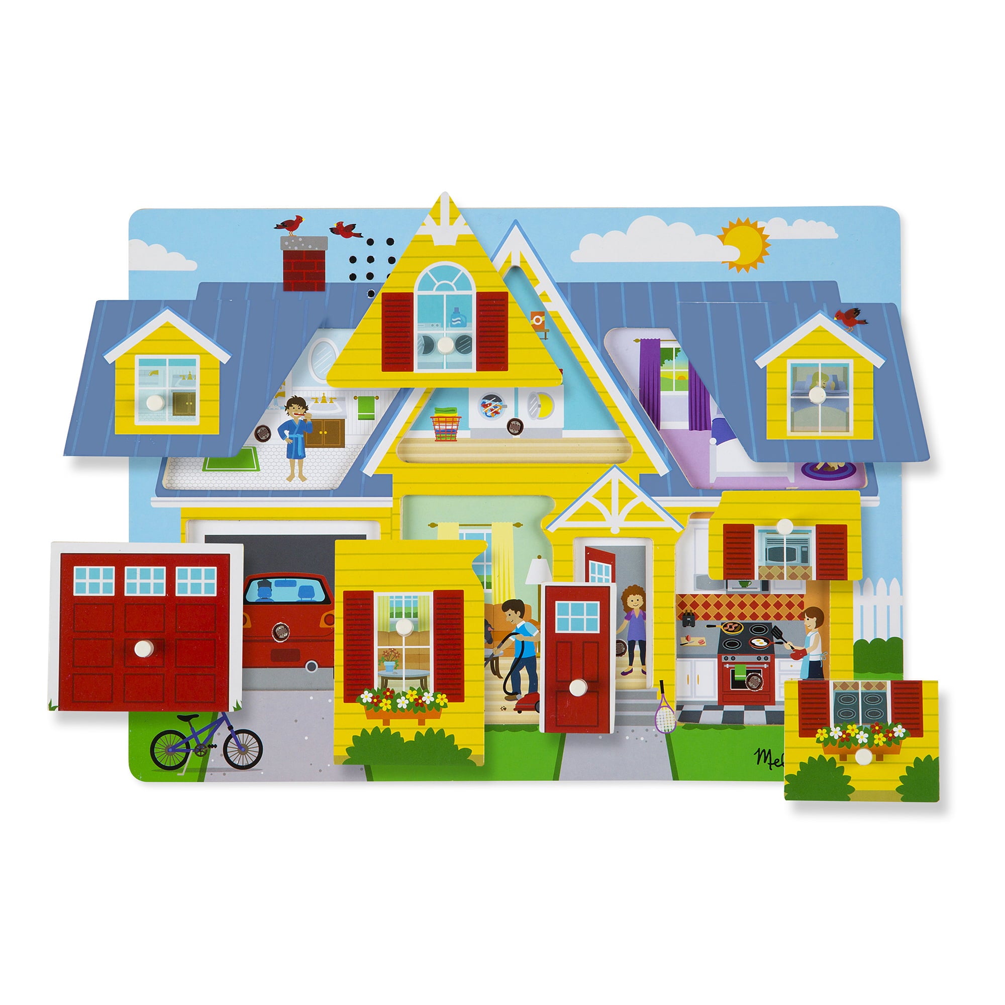 Melissa and Doug Around the House Sound Puzzle - Wooden Peg Puzzle (8 pcs)