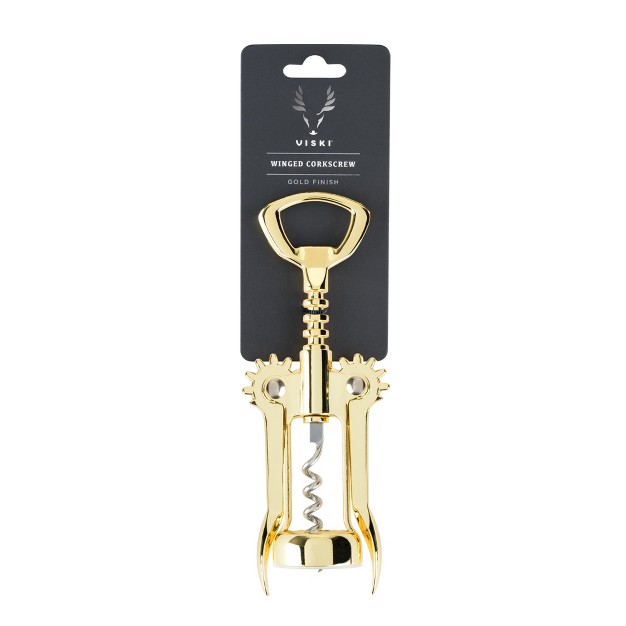 Viski Winged Corkscrew Wine Bottle Opener Gold Plated Finish Non stick Coated Worm