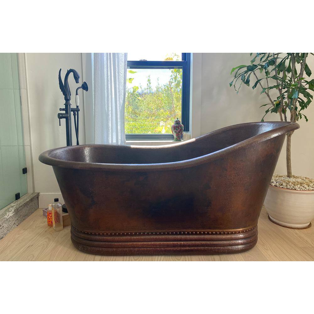 Premier Copper Products 67 in. Hammered Copper Single Slipper Flatbottom Non-Whirlpool Bathtub in Oil Rubbed Bronze BTS67DB