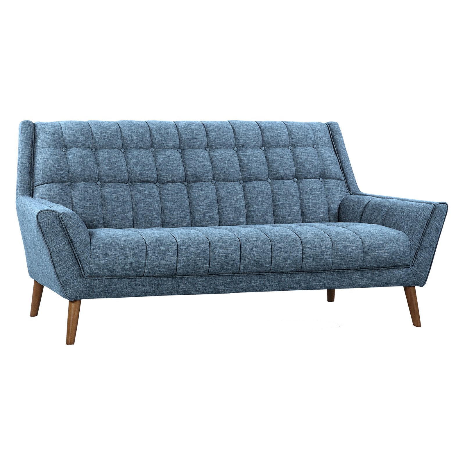 Cobra Sofa with Linen and Walnut Legs Flared Armed Square Tufting