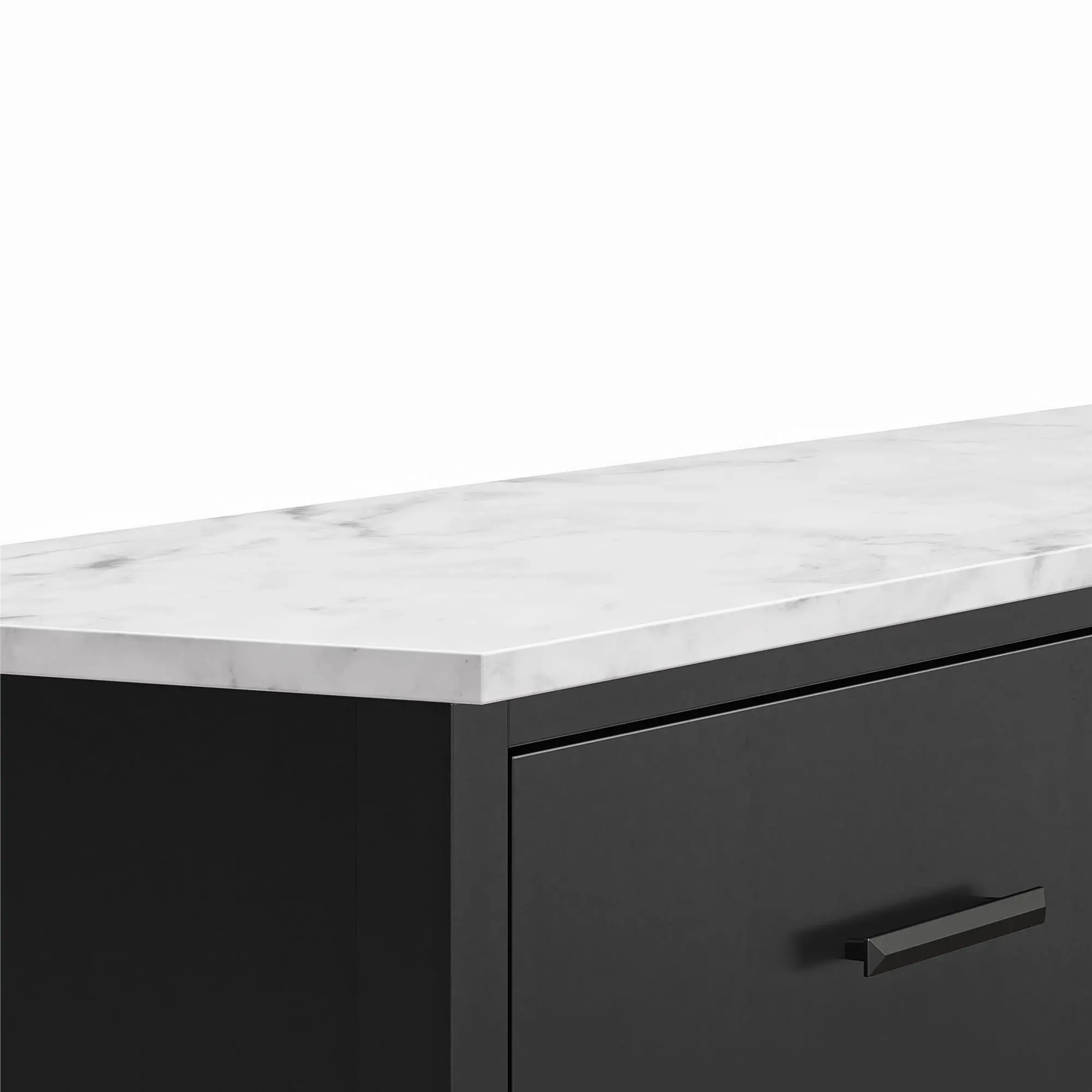 Lynnhaven Black 6 Drawer Dresser with White Marble Top