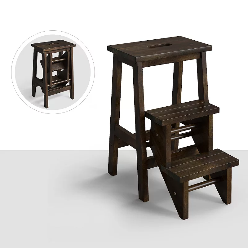 3-in-1 Rubber Wood Step Stool with Convenient Handle