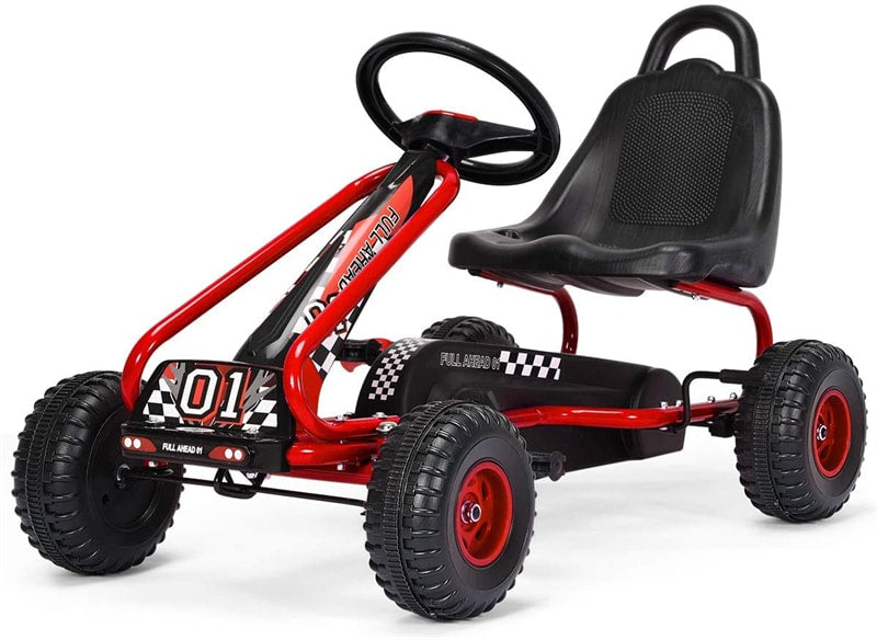 Kids Racer Pedal Go Kart 4 Wheel Pedal Powered Ride On Toys with Non-Slip Wheels and Adjustable Seat