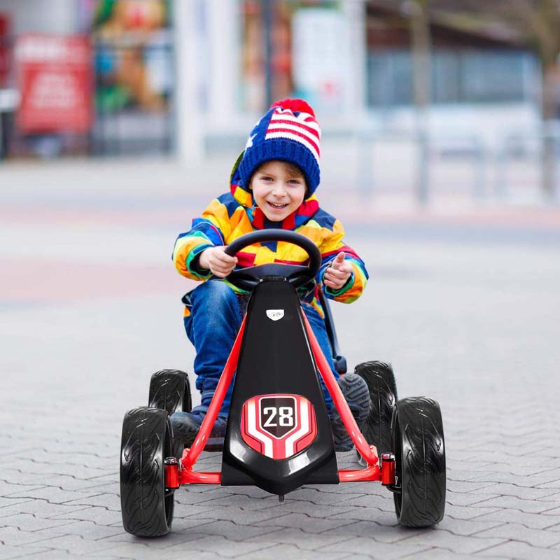 4 Big Wheels Racer Pedal Go Kart for Kids Pedal Powered Ride on Toy Car With Clutch & Safe Handbrake