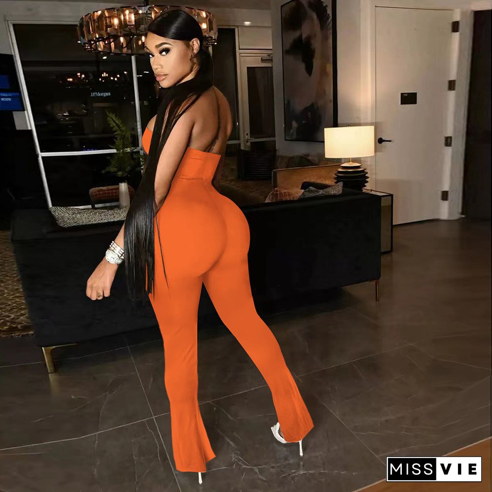 Tube Top Solid Color Sexy Slim Jumpsuit