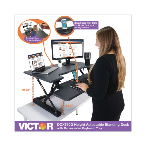 Victor High Rise Height Adjustable Standing Desk with Keyboard Tray， 36