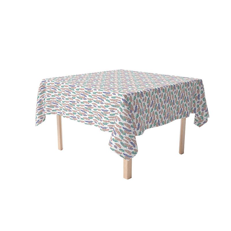 Square Tablecloth， 100% Cotton， 60x60， Doodle Patterned Feathers