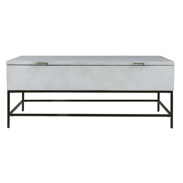 45 Inch Rectangular Mango Wood Coffee Table， Lift Top Storage， Iron Frame， White， Black