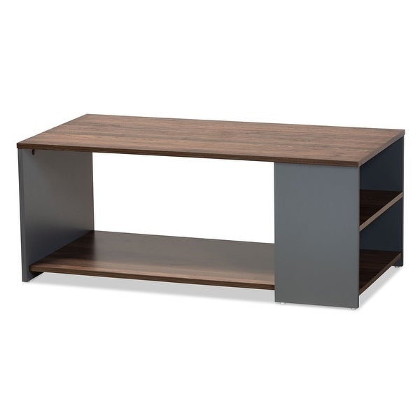 Modern MDF Coffee Table with Storage， Walnut Brown/Gray