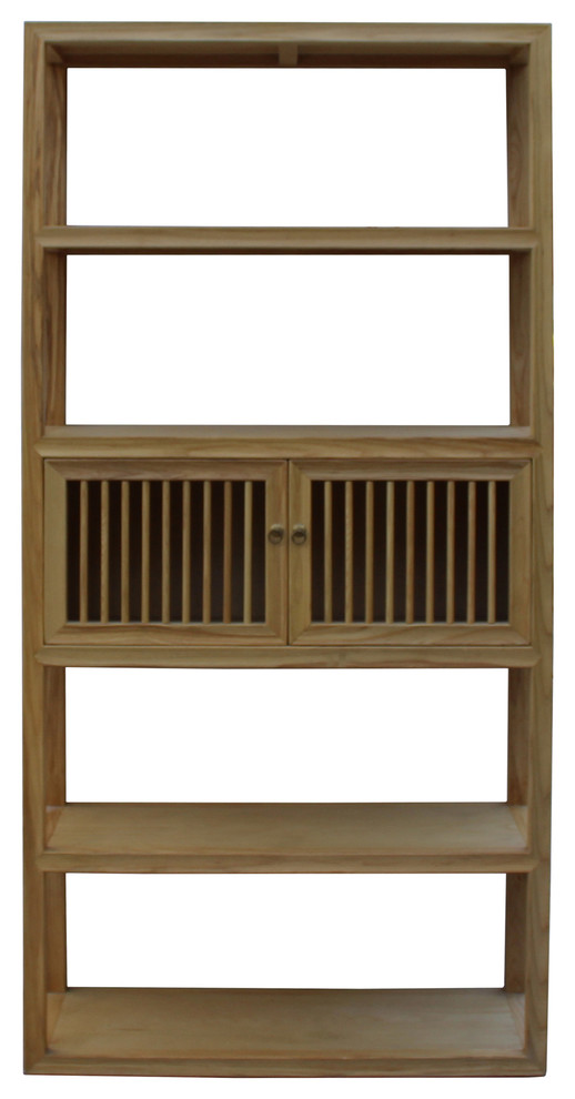 Light Natural Raw Wood Shutter Doors Bookcase Divider Cabinet Hcs4593   Asian   Bookcases   by Golden Lotus Antiques  Houzz