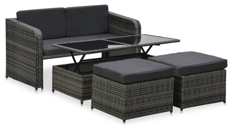 vidaXL Outdoor Dining Set 4 Piece Conversation Set Poly Rattan Anthracite   Tropical   Outdoor Lounge Sets   by vidaXL LLC  Houzz