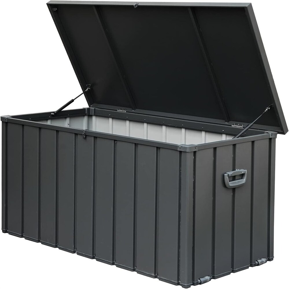 Grey Outdoor Steel Waterproof Deck Box  Garden Lockable Storage Bin