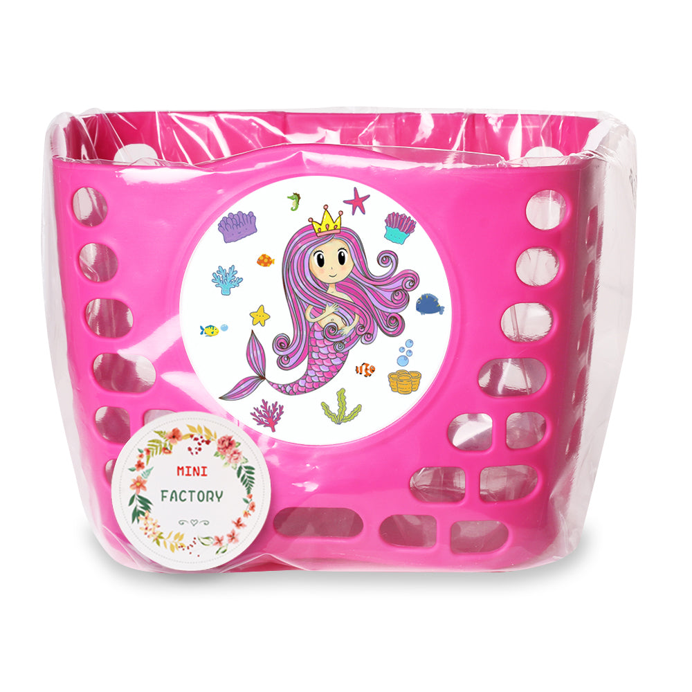 MINI-FACTORY Kid's Bike Basket， Pink Cute Princess Mermaid Bicycle Front Handlebar Basket for Kid Girls (Mermaid)