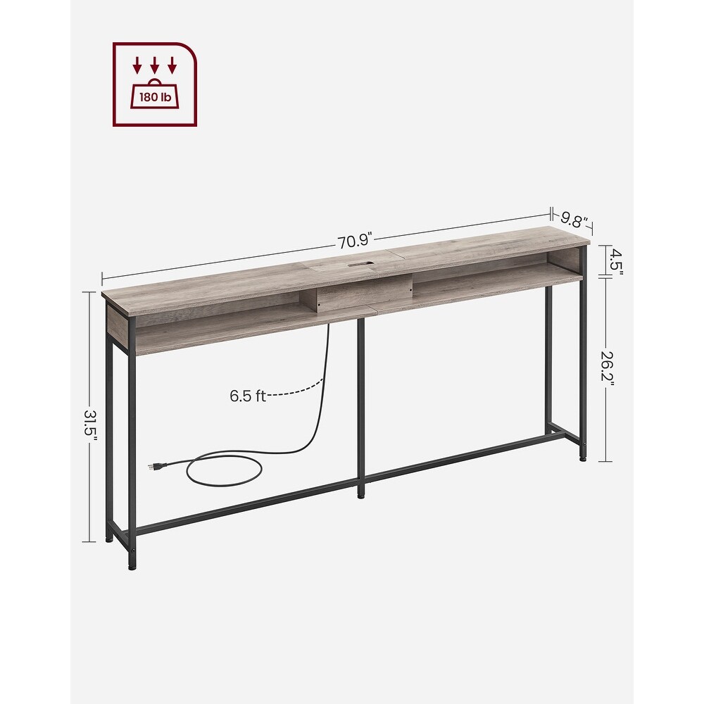 Narrow Console Table   70.9 Inch Sofa Table with 2 Outlet and 2 USB Ports  Long Entryway Table  Home Office or Living Room