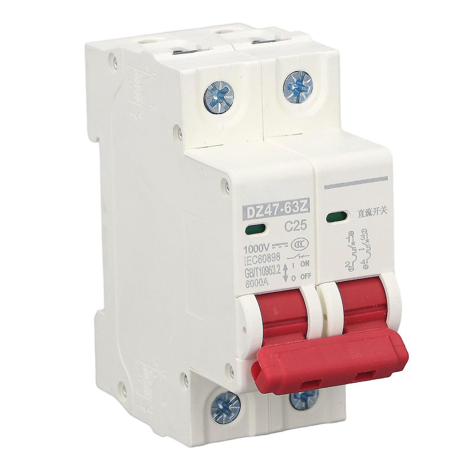 Circuit Breaker 2P DC 1000V MCB 25A DIN Rail Mount Protection Switch 6000A Breaking Capacity