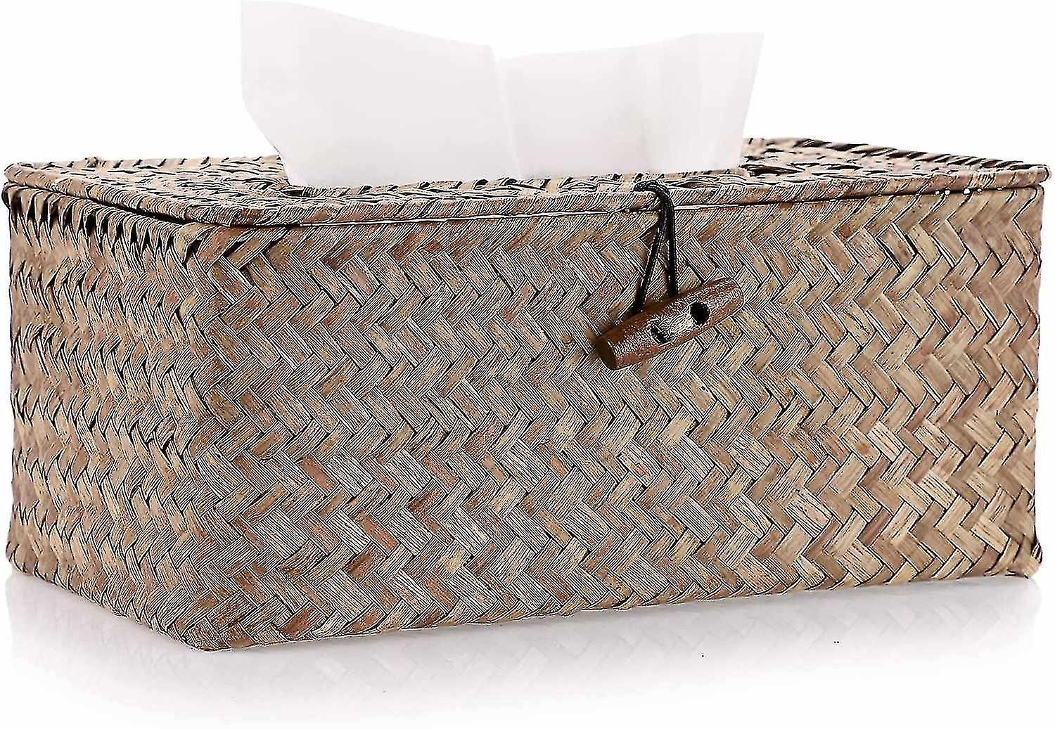 Rectangular Woven Tissue Box Holder， Decorative Napkin Holder， Pumping Paper Case Dispenser， Face Bo