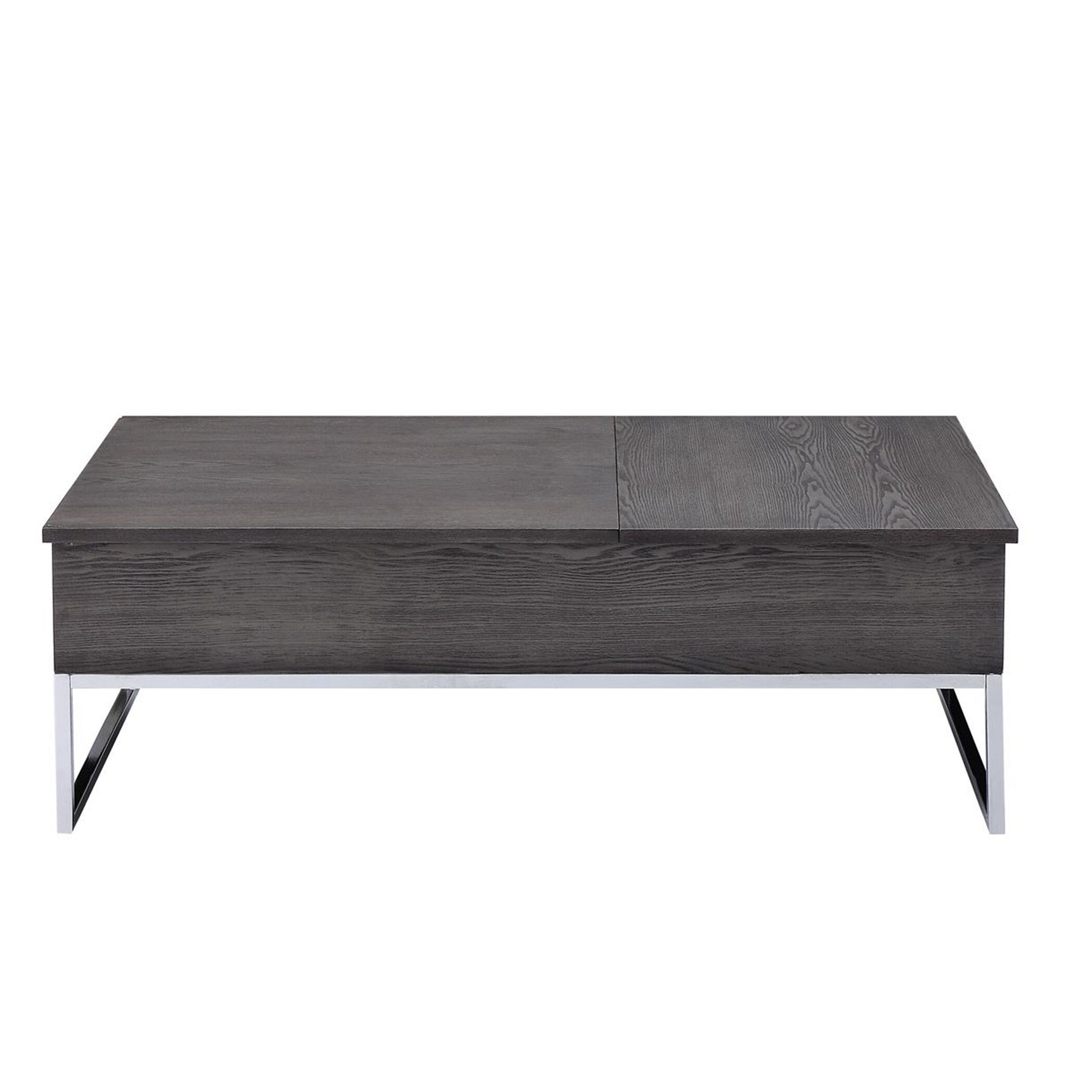 Modern Coffee Table Wooden End Table w/Lift Top Gray Oak and Chrome