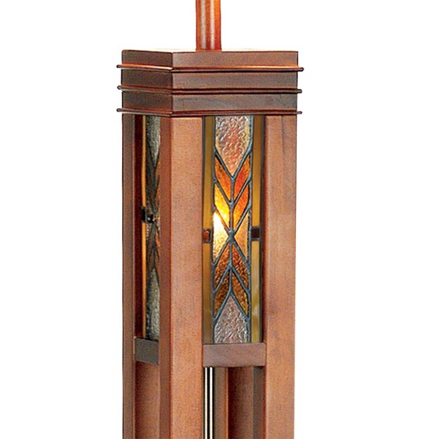 Tall Walnut Wood Column With Nightlight Wheat Stained Glass Shade For Living Room Bedroom House