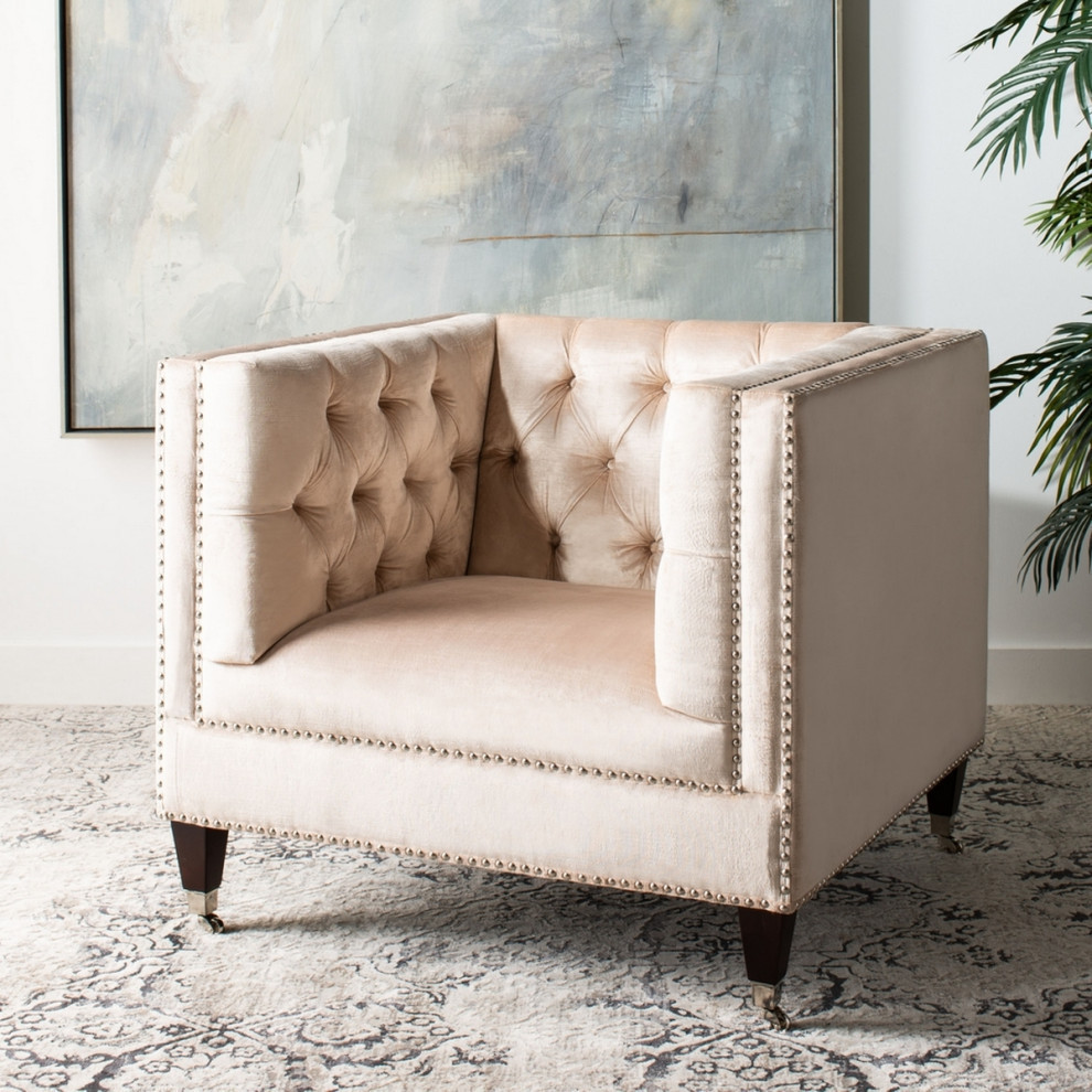 Burrell Velvet Chair Pearl   Transitional   Armchairs And Accent Chairs   by Rustic Home Furniture Deco  Houzz