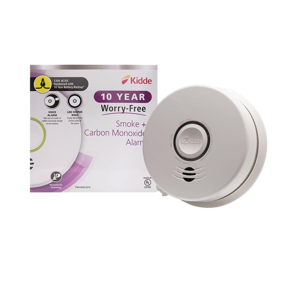 Kidde 10 Year Worry-Free Hardwired Combination Smoke and Carbon Monoxide Detector with Voice Alarm and Ambient Light Ring 21029893