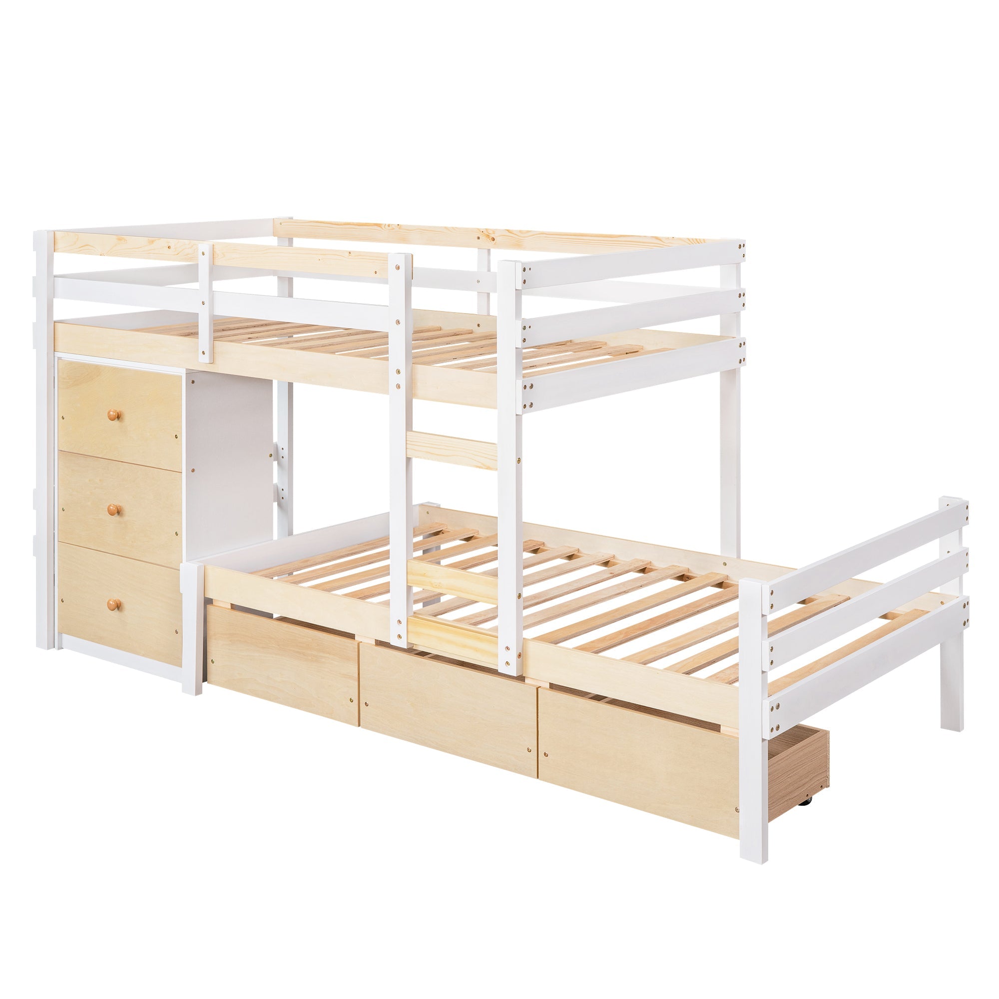 Twin over Twin Bunk Bed with Six Drawers for Kids Room, Natural