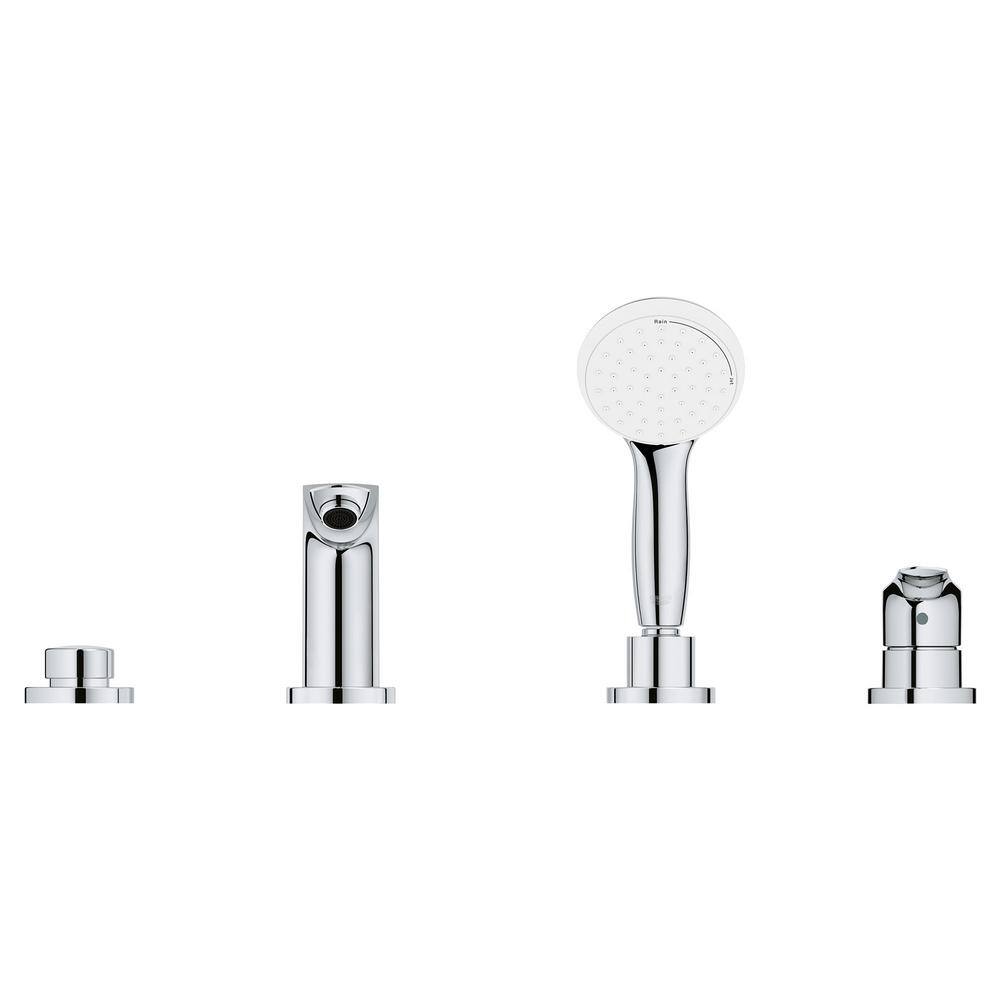 GROHE Eurosmart Single-Handle Deck Mount Roman Tub Faucet with Hand Shower in StarLight Chrome 25245003