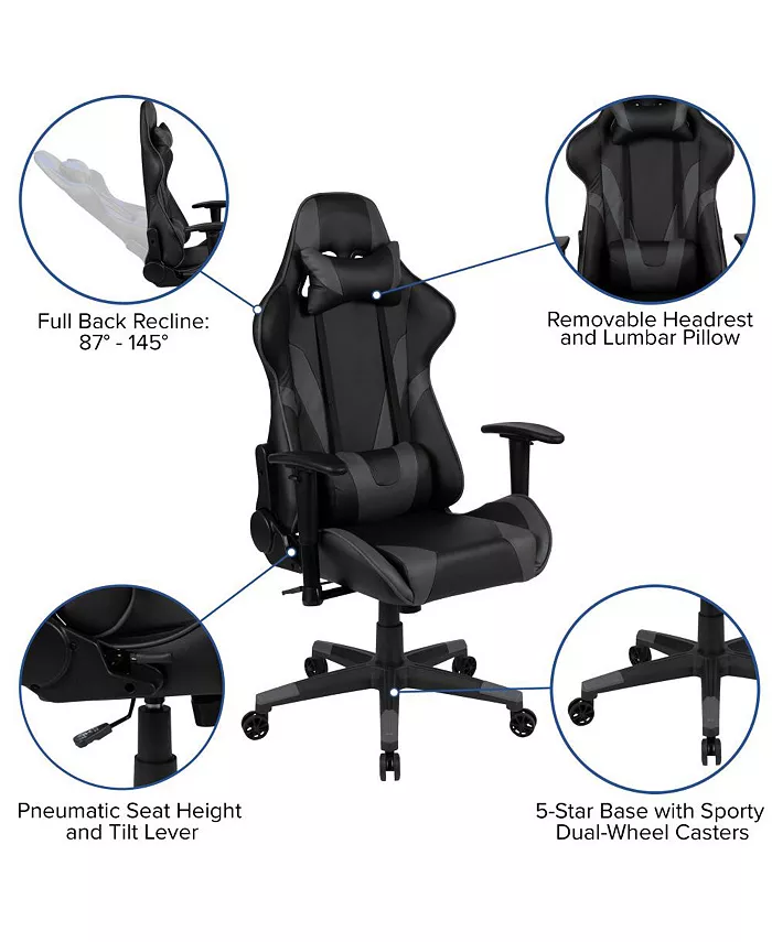 EMMA+OLIVER Gaming Desk and Chair Set - Cup Holder Headphone Hook And Monitor Stand