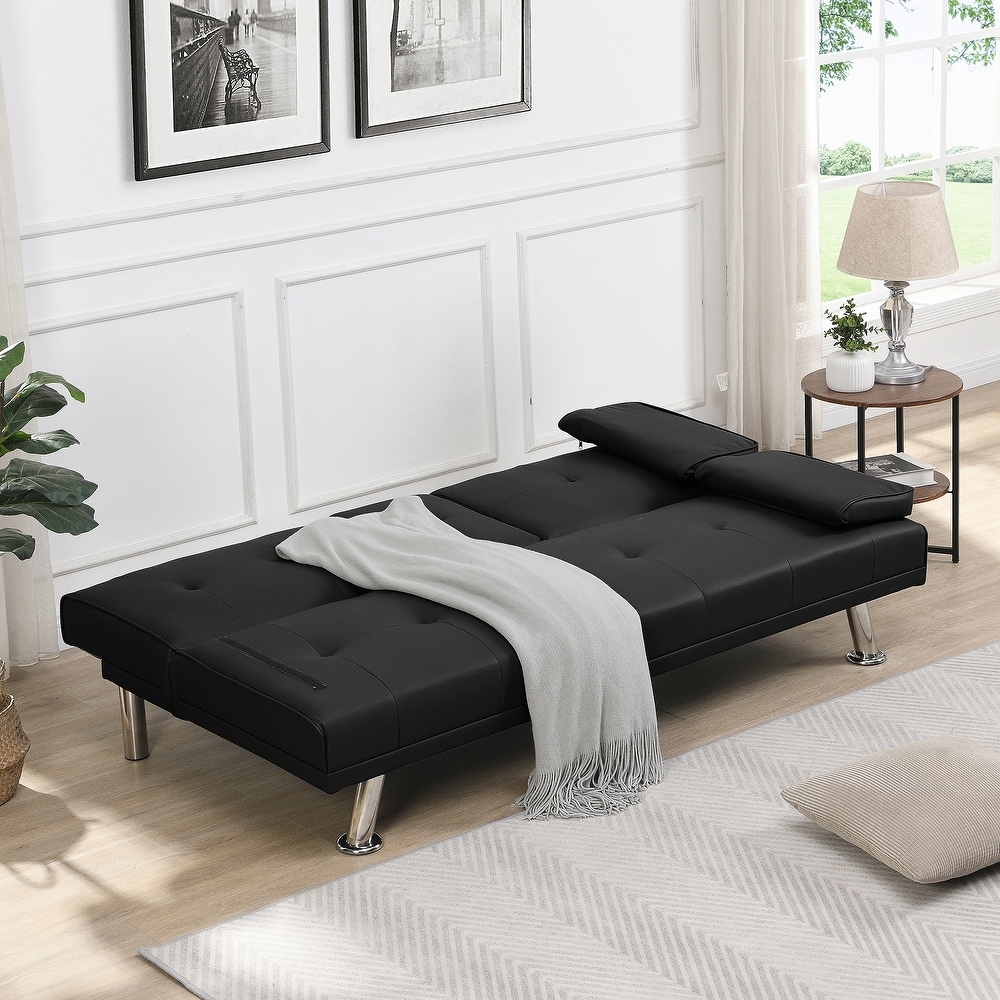 PVC Wood Sofa Bed with Armrest two holders