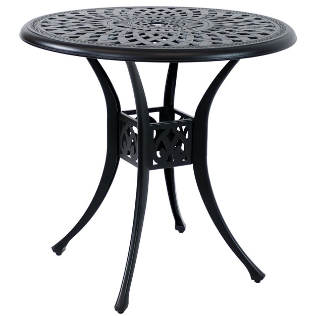 Round Sigonella Cast Aluminum Outdoor Patio Table Black