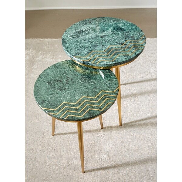 Somette Avery Green and Gold Set of 2 Nesting Tables