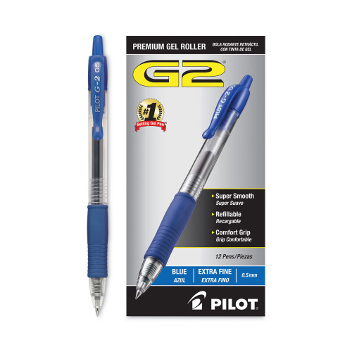 Pilot G2 Premium Retractable Gel Pen， 0.5mm， Blue Ink， Smoke Barrel， Dozen (31003)