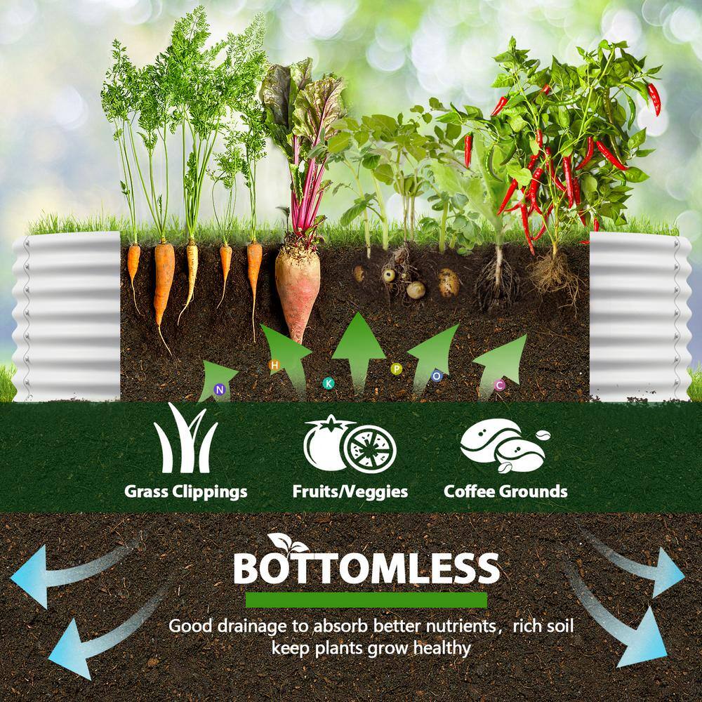Cesicia 8 ft. L x 4 ft. W x 2 ft. H Outdoor White Galvanized Raised Steel Garden Bed Oval Above Ground Modular Planter Boxes ANG004bedwy