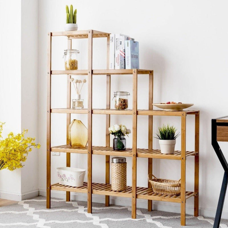 5-Tier Multifunctional Bamboo Plant Display Stand Organizer