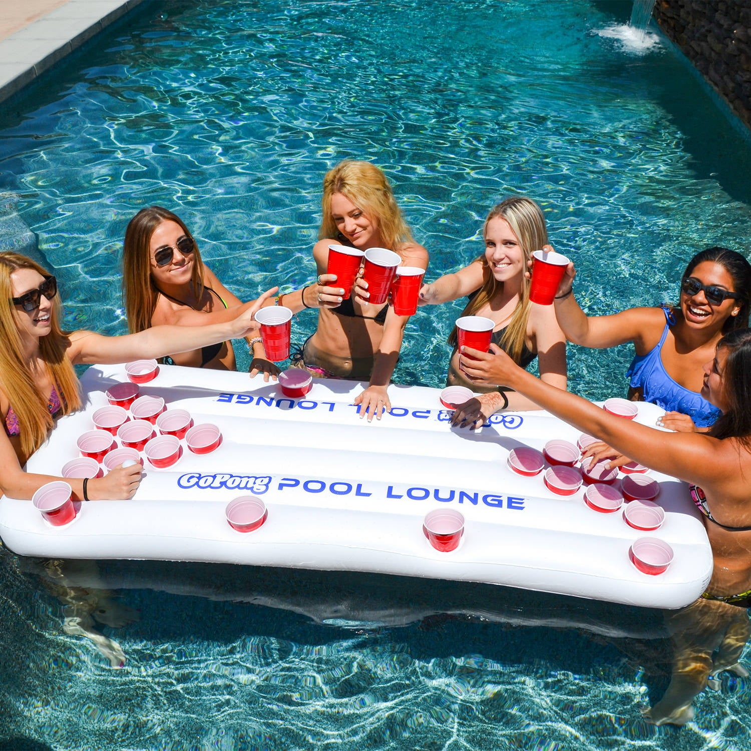 GoPong Pool Lounge 6' Inflatable Beer Pong Pool Float Table Game, White