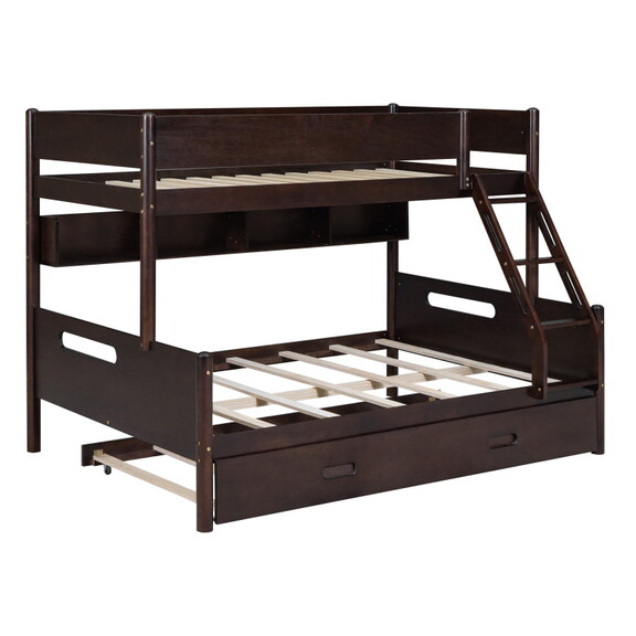 Wood Twin over Full Bunk Bed with Storage Shelves ...