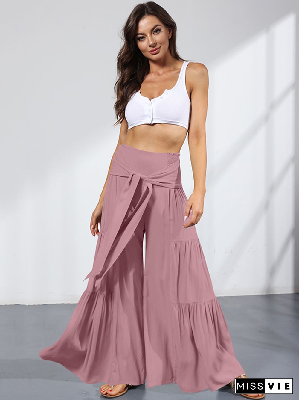 11 Colors Simple High Waisted Solid Color Casual Wide Leg Pants