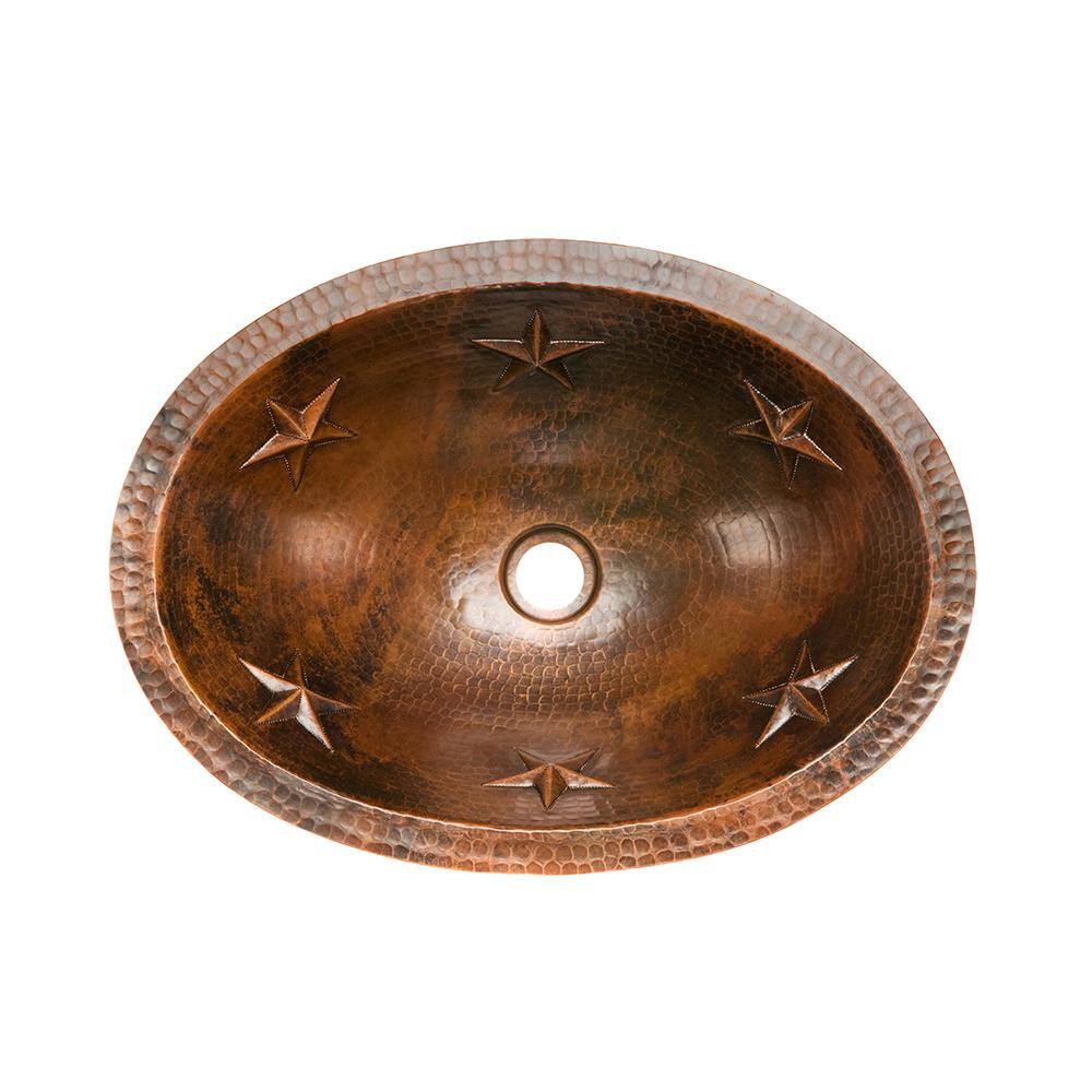 Premier Copper Products Under-Counter Oval Star Hammered Copper Bathroom Sink in Oil Rubbed Bronze LO19FSTDB