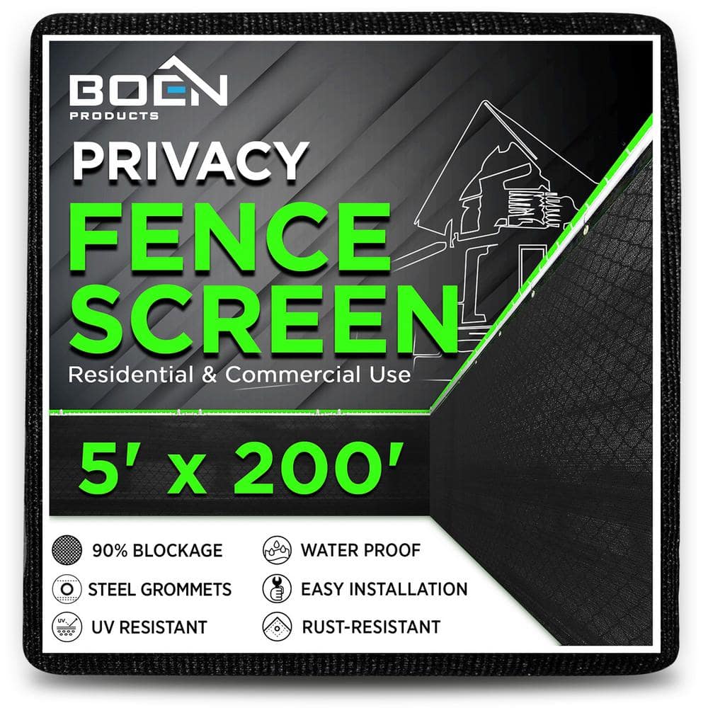 BOEN 5 ft. x 200 ft. Black Privacy Fence Screen Netting Mesh with Reinforced Grommet for Chain Link Garden Fence PN-30086