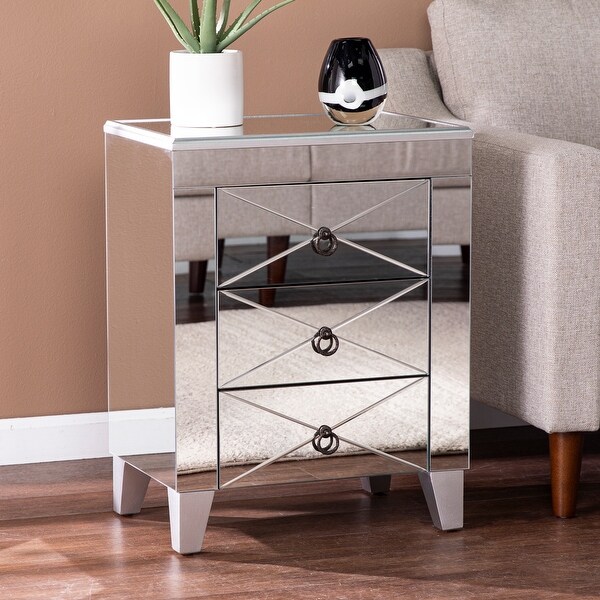 SEI Furniture Churchill Mid Century Modern Mirrored Side Table with Storage