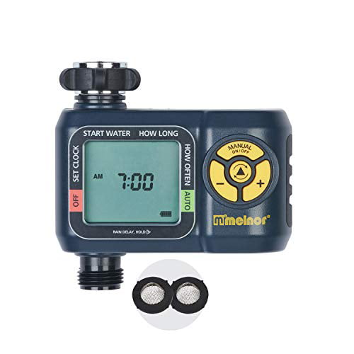 Melnor 65034-AMZ AquaTimer Digital Water Timer with 2 Stainless Steel Filter Washers Set， 1-Zone