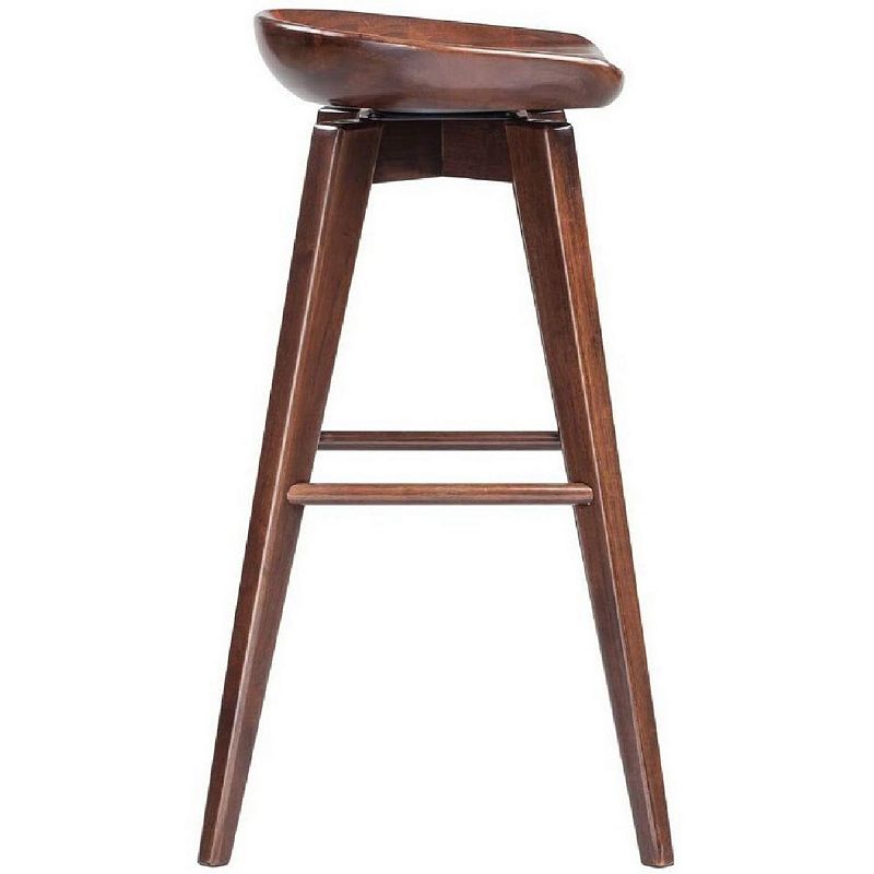 Contoured Seat Wooden Frame Swivel Barstool with Angled Legs， Natural Brown