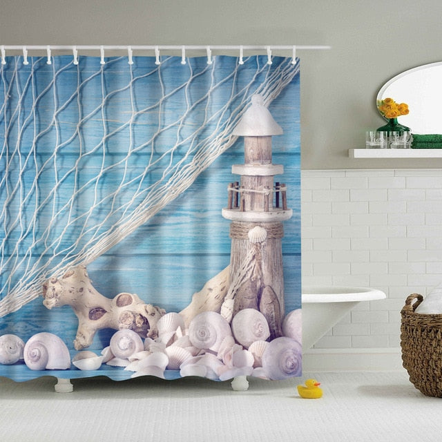 Seaside Scenery  3d Printed Shower Curtains Set Polyester  Fabric Waterproof  High Quality Bath Curtain Bathroom Screen Curtain