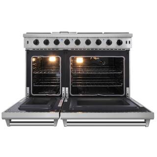 Thor Kitchen 48 in. 6.8 cu. ft. Double Oven Gas Range in Stainless Steel with Griddle and 6-Burners LRG4807U