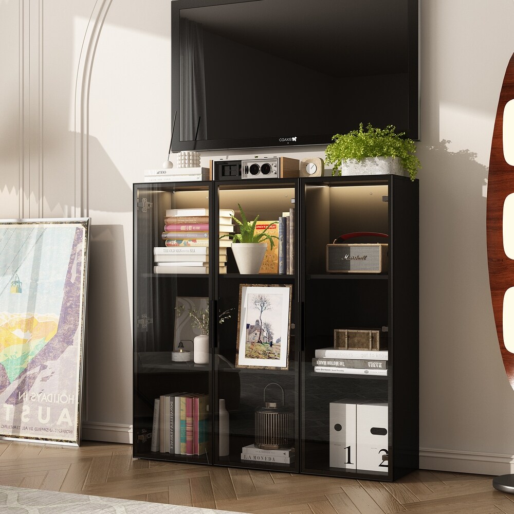 Black Dislay Cabinet with Enhanced Lighting Features Bookshelves