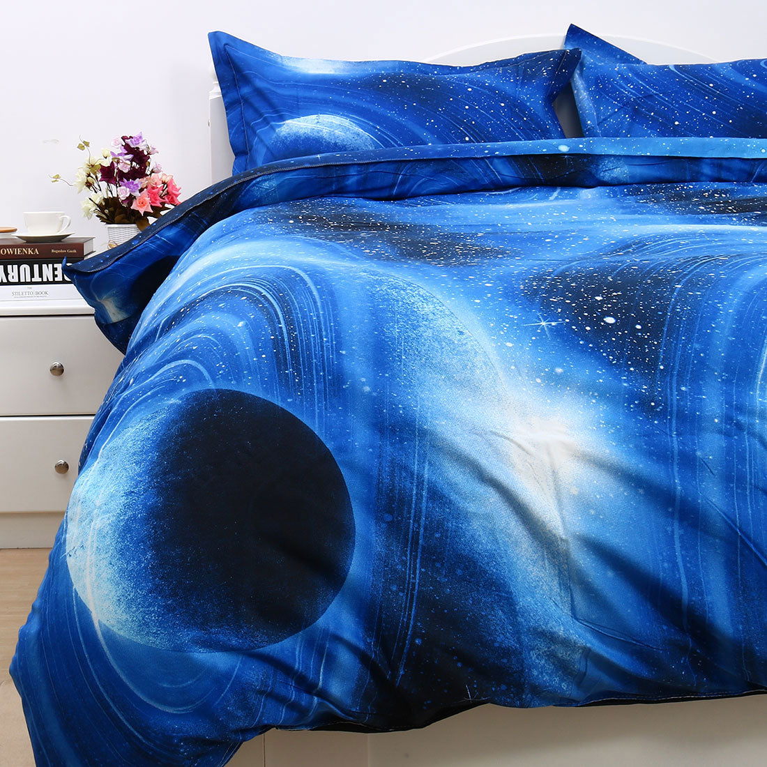 3 Pieces Galaxy Duvet Cover Bedding Set 3D Printed Quilt Cover Royal Blue Queen