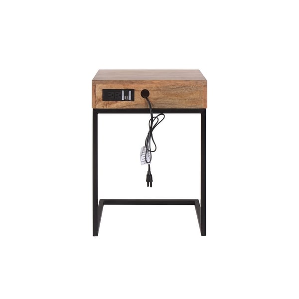 Preda Modern Mango Wood and Iron Accent C Table with Storage Drawer