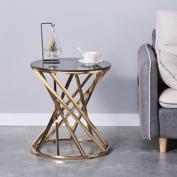 Set of 1 Round Glass Top Side Table