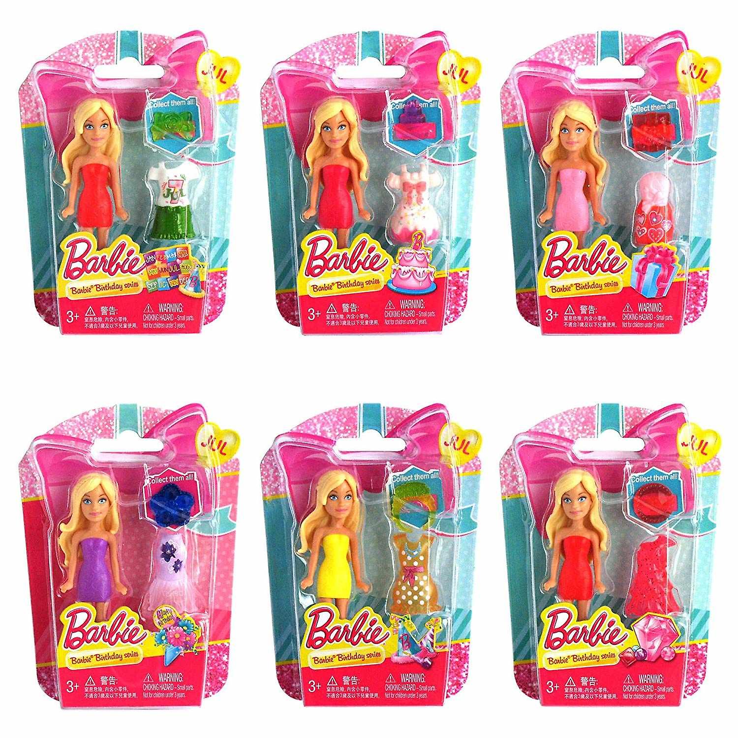 6-Pack Barbie Birthday Series Fashion Doll Mini Doll 9cm