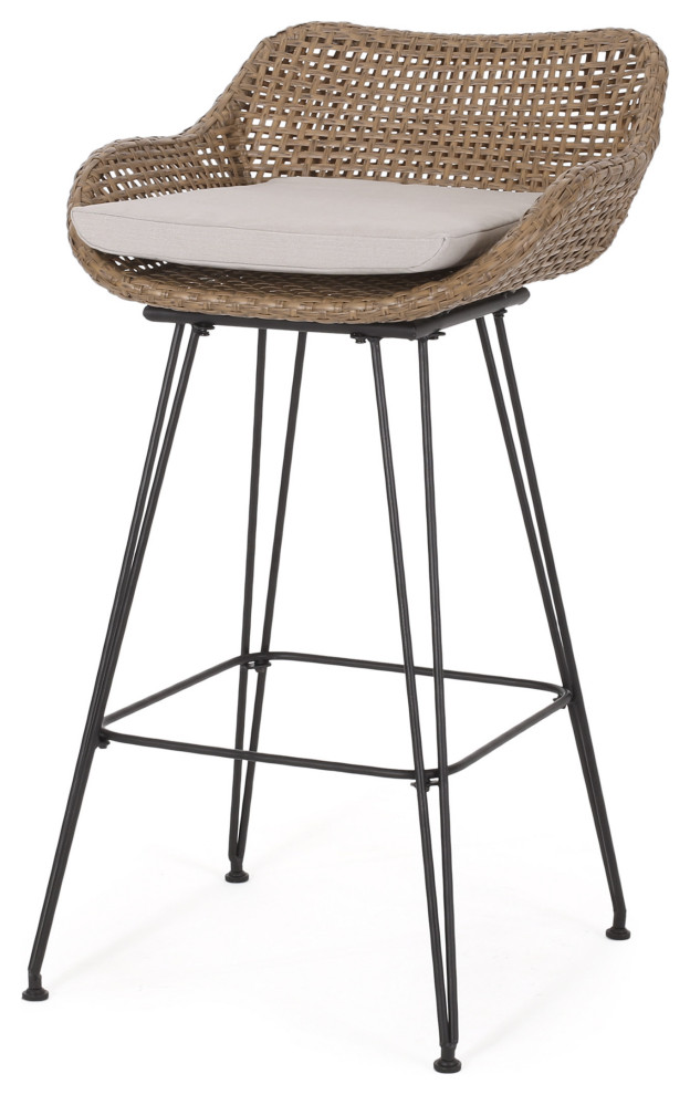 Pondway Outdoor Wicker/Iron Barstools  Set of 4   Tropical   Outdoor Bar Stools And Counter Stools   by GDFStudio  Houzz