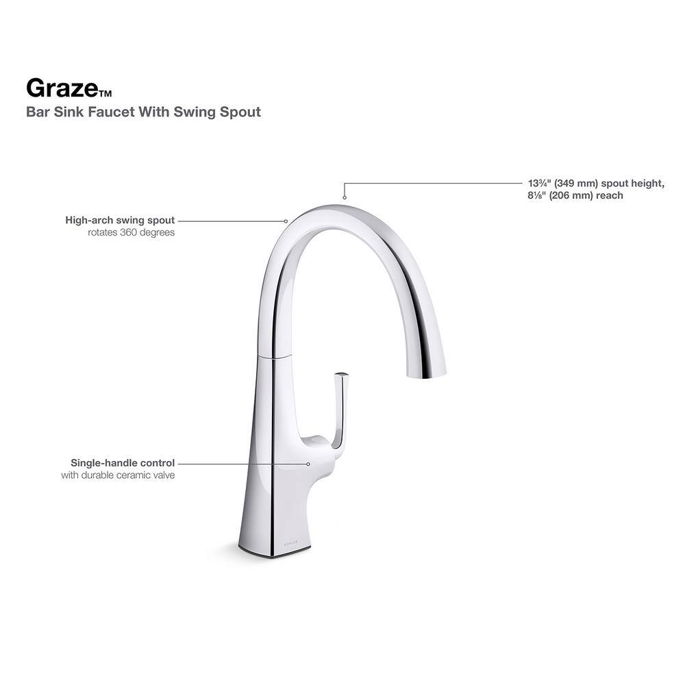 KOHLER Graze Single Handle Bar Sink Faucet with Swing Spout in Vibrant Brushed Moderne Brass 22065-2MB